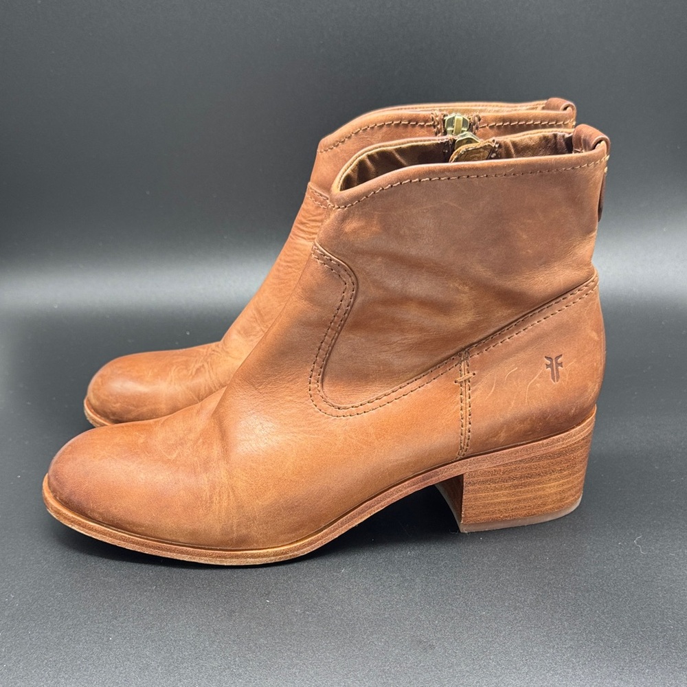 Frye Brown Claire Leather Ankle Booties with Block Heel Sz 9 - Picture 4 of 12